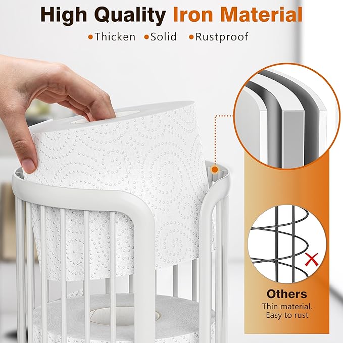 Toilet Paper Holder Stand, Freestanding Toilet Tissue Organizer, Minimalistic Storage Solution, Reserve Mega Rolls-White