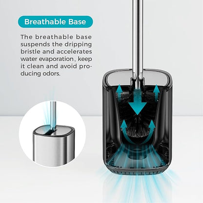 Toilet Brush and Holder Set Toilet Bowl Brush Stainless Steel Automatic Toilet Bowl Cleaner Brush with Durable Bristle Head Toilet Cleaning Brush for Bathroom 2 Pack Set SS