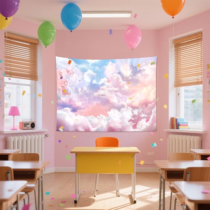 HVEST Pink Cloud Tapestry Colorful Abstract Clouds Natural Landscape Tapestries Wall Hanging for Bedroom Living Room Teen Dorm Indie Decor Poster Blanket,60x40 Inches