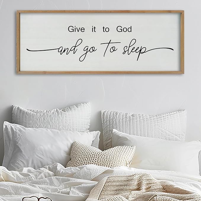 SRSZHIYUE Give It To God And Go to Sleep Sign Wall Decor 40"×15" for Master Bedroom Above Bed Guest Room Over Art Decoration (Wood)