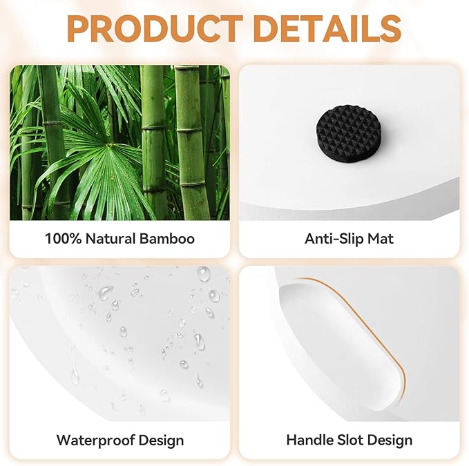 Bamboo Vanity Tray 11.4x6.2 inches, Decorative Vanity Tray for Bathroom Countertop Toilet Tank Farmhouse, White