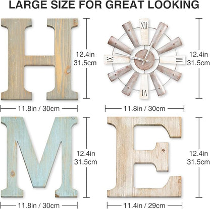 ZAZIWZ Farmhouse Home Signs with Windmill Clock Wall Decor Rustic Home Letters Wall Art for Living Room Kitchen Entryway Dining Room Bedroom (mix color)