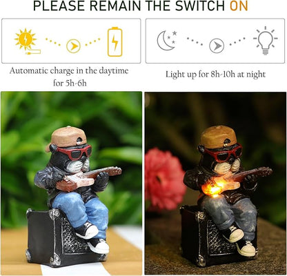 Solar Dog Outdoor Statues Figurine for Garden Decorations, Whimsical Outside Decor with Guitar Clearance for Patio Balcony Yard Lawn Ornament,Unique Garden Birthday Gifts Statues for Mom Women