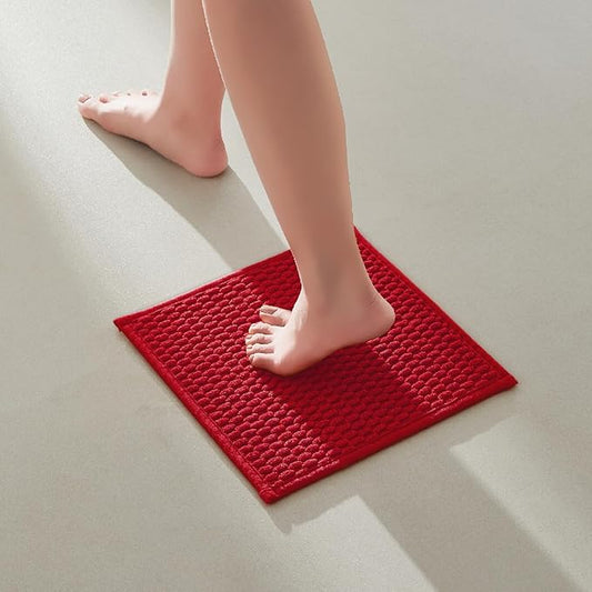 Small Bathroom Rugs, Non Slip Washable Bath Rugs Super Absorbent Bathroom Rug Thin Quick Dry Low Pile Bath Mats, Red 12"x12"