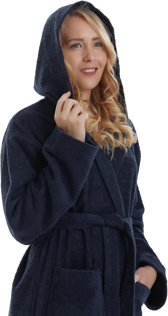 Arus Women's Pacific Hooded Turkish Cotton Bath Robe with Full Length Options