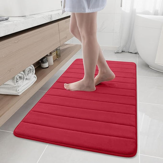 Buganda Memory Foam Bath Mat, 47" x 24", Ultra Soft and Non-Slip Bathroom Rugs, Water Absorbent and Machine Washable Bath Rug Runner for Bathroom, Shower, and Tub, Red