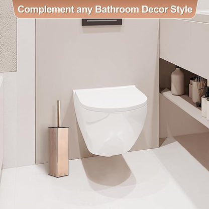BVL Toilet Brush and Holder Set Rose Gold Freestanding for Bathroom