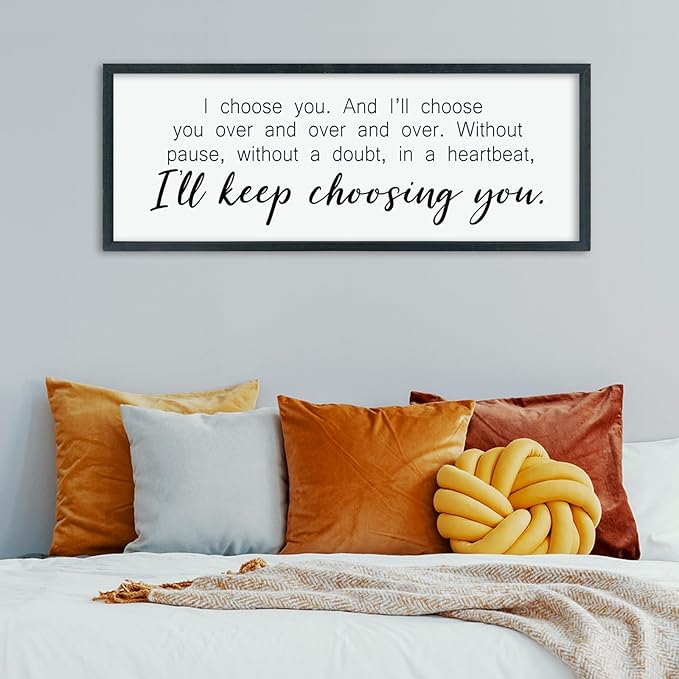 comurdyo I'll Keep Choosing You Sign 40"X15" for Master Bedroom Above Bed Wall Decor I Choose You Large Wood Framed Wall Hanging Art (Black)
