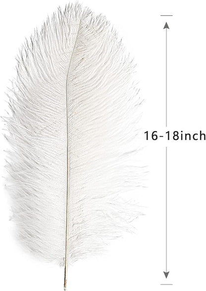 THARAHT 12pcs White Ostrich Feathers Natural Bulk 16-18Inch 40cm-45cm for Wedding Party Centerpieces Easter Gatsby and Home Decorate Ostrich Feathers