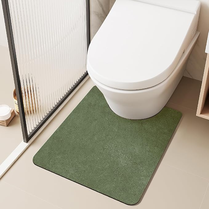 Toilet Rug, Thin Toilet Rugs U Shaped Washable Non Slip Absorbent Quick Dry Low Pile Toilet Mat, 20"x24" U Shape Sage Green