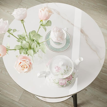 Side Table - Sintered Stone End Couch Table with Metal Frame & Gold Veins for Sofa Living Room Bedroom Bedside Coffee Small Spaces - Waterproof, Scratch-Resistant - Easy Assembly