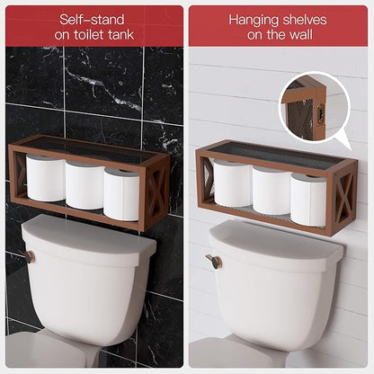 RICHER HOUSE Floating Wood Shelves with Guardrail, Rustic Brown, Wall Mounted, 2 Shelves, Farmhouse Style