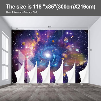 Planet Wall murals Peel and Stick Galaxy Wallpaper for Bedroom Nursery Room - 85"x118"