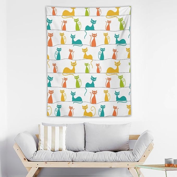 ICMOLYYENLO Boho Medieval Cat Tapestry, Abstract Atomic Starburst Geometric Aesthetic Art Wall Hanging For Bedroom Living Room Dormitory 50x60 Inches