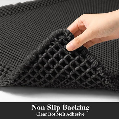 RESARE Waffle Bath Mat for Bathroom, Super Absorbent Bathroom Rugs Non Slip Machine Washable, Ultra Soft Quick Dry Boho Bath Rugs with Tassels for Floor, Upgraded Bordered Design, 18"x30" Black