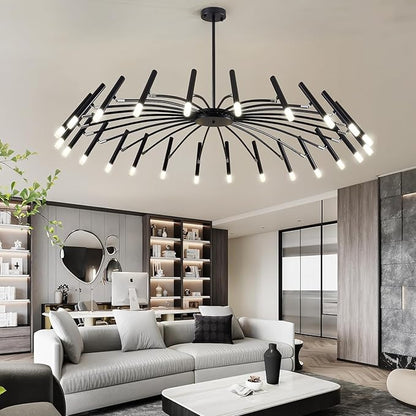 Black Modern Chandelier Large Chandelier Lighting Adjustable Ceiling Pendant Light 24-Light Pendant Light Fixtures for Living Room Dining Room