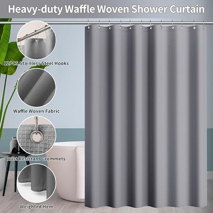24 PCS Gray Bathroom Accessories Set with Shower Curtain and Rugs, Bathroom Sets with Extra Soft and Absorbent Bath Rugs Shower Curtain Bathroom Accessory for Bath