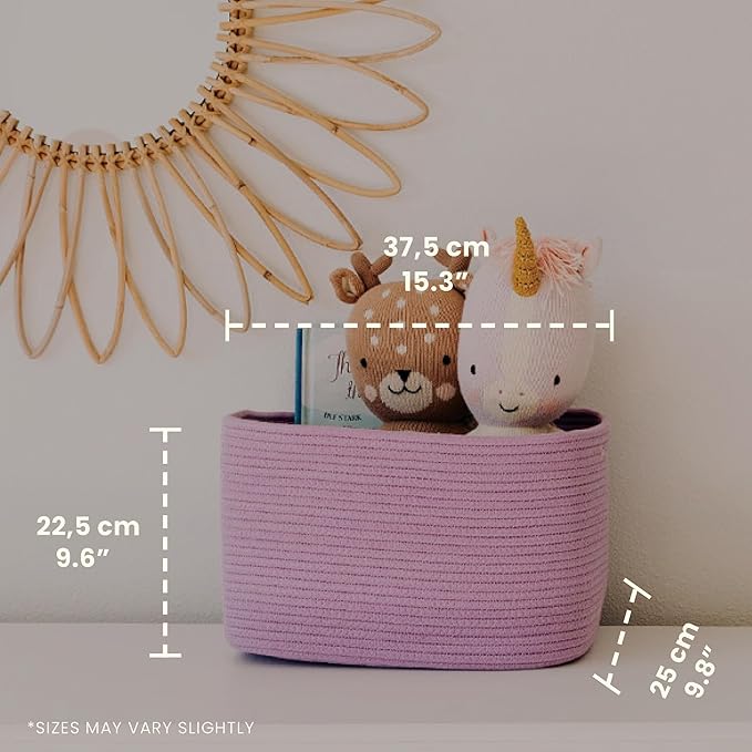 OrganiHaus Woven Storage Baskets for Organizing, Cotton Rope Organizer Bins for Shelves, Closet & Nursery, Dog Toy Basket, Decorative Bins for Toys, Towels & Books - 15x10x9, Purple