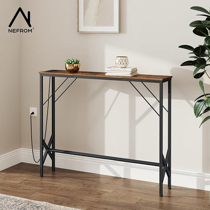 39.4" Console Table, Skinny Entryway Table with Fast-Charging Station, Narrow Long Sofa Table, Behind Slim Couch Table for Entrance, Hallway, Living Room Decor ST-BR100-1