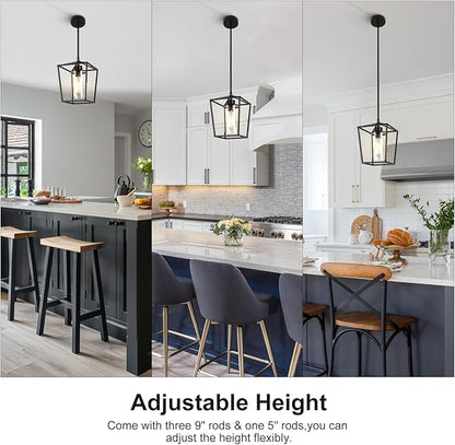 2 Pack 1-Light Black Pendant Lights for Kitchen Island, Farmhouse Metal Pendant Light Iron Cage Hanging Light Fixtures with Clear Glass Shade for Dining Room, Entryway, Hallway, Foyer