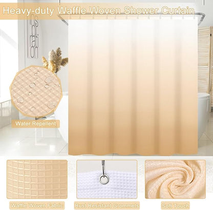 32PCS Bathroom Sets with Shower Curtain and Rugs Beige Bathroom Accessories Set Shower Curtain Set 3PCS Lotion Soap Dispenser Bathroom Accessories with Black Bathroom Decor