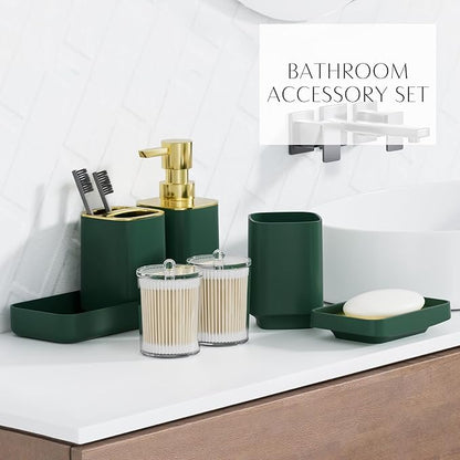 9PCS Bathroom Accessory Set, Dark Green Bathroom Set with Large-Capacity 4 Gallon Trash Can, Bathroom Accessories Set Complete, Toothbrush Holder, Soap Dispenser, Toilet Brush, Bathroom Decor