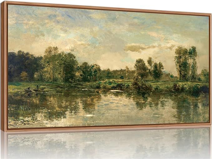 Tinonedraw Vintage Nature Framed Canvas Wall Art Set of 3, French Country Wall Decor, Rustic Landscape Farmhouse Art Paintings, Olive Green Trees Art Prints for Living Room Bedroom Office 20"x40"