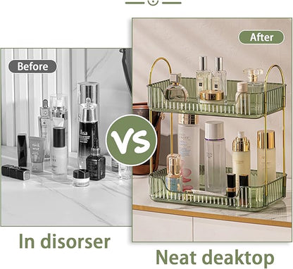 Bathroom Counter Organizer Countertop Storage, Cosmetics Skincare Shelf, Makeup Organizer Perfume for Dresser Vanity Tray, Spice Rack for Kitchen(2 Tier-Green)