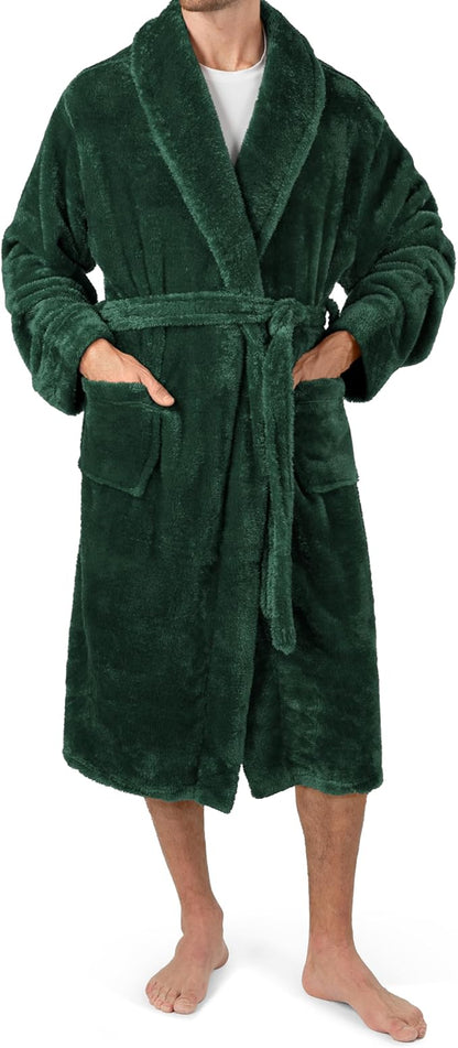 PAVILIA Mens Soft Robe, Plush Fluffy Fleece Bathrobe Men, Long Sherpa Shaggy Spa Robe
