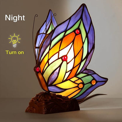 Tiffany Butterfly Table Lamp, 9'' Tall Vintage Stained Glass Lamp, Fairy Reading Night Light for Bedroom Living Room, 1 LED Bulb Included