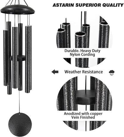 Sympathy Memorial Wind Chimes, 36' with 6 Metal Tubes, Outdoor Deep Tone for Garden, Christmas Hanging Decor - Black Grey
