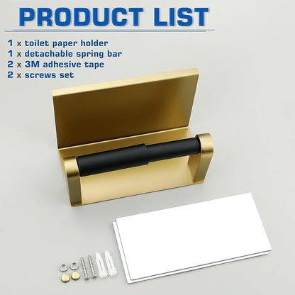 Alise Toilet Paper Holder Adhesive Toilet Paper Roll Holder SUS304 Stainless Steel Toilet Paper Holder with Shelf Spring Loaded Tissue Holder Wall Mount(Adhesive or Screw),Gold and Black Finish