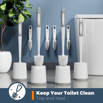 Toilet Brush, 4 Pack Toilet Brush and Holder Set, Toilet Bowl Brush with 4 Grout Brush, Toilet Bowl Brush and Holder for Bathroom, (White)
