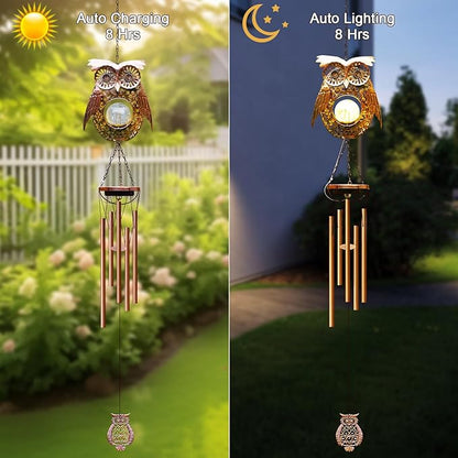 Wind Chimes Outdoor Indoor Decor: Birthday Gifts for Mom Grandma - Outside Lights for Garden Yard Patio Porch(Owl)