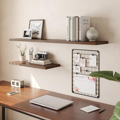 Wall Shelf Set of 2, Walnut Floating Shelves 36 in W x 10 in D x 1 in H, Wooden Floating Wall Shelf with Invisible Brackets for Living Room/Bedroom/Bathroom/Kitchen Storage and Decor