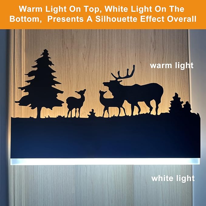 Wall Sconce LED Wall lamp, Indoor Wall Light with Cartoon Animal Pattern Design, Metal Acrylic Wall Lighting Glow Up and Down for Mirror Living Room Bedroom Hallway, 12W (Forest Deer)