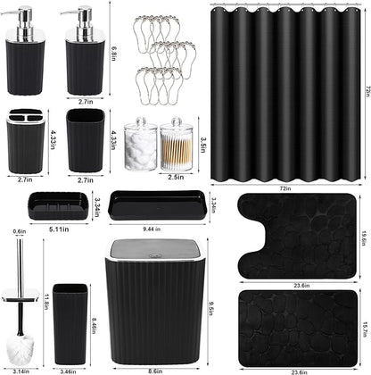 Bathroom Accessories Set - 25PC Black Bathroom Set, Bathroom Set with Shower Curtain and Rugs, Black Shower Curtain Set & Bathroom Rugs