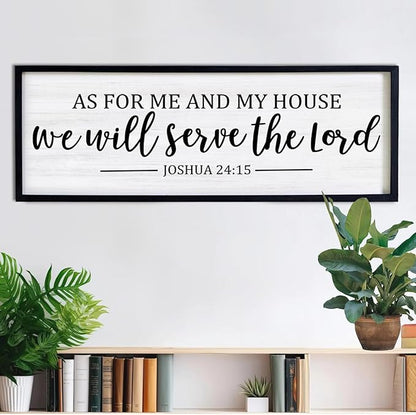 As For Me And My House We Will Serve The Lord Framed Wall Art, 40''×15'' Vintage Positive Religious Bible Verse for Christian God Jesus Christ Prayer, Rustic Long Holy Catholic Scripture Decor