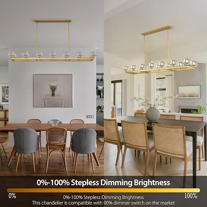 72 Inch Brass Rectangle Wagon Wheel Chandeliers, Gold Chandelier for Dining Room Over Table, Modern Crystal Long Chandelier for High Ceiling, Farmhouse Large Linear Chandeliers for Kitchen Island