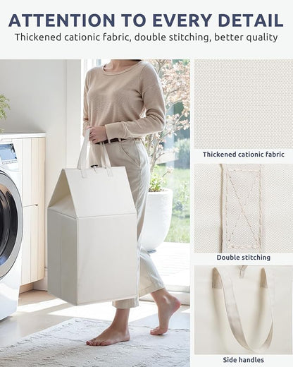SOLEDI Freestanding Strong Transformable Laundry Hamper, Dual-Function Design, Large Collapsible Laundry Basket with Extended Handles, Easy to Carry, Clothes hamper for laundry（75L,Beige）