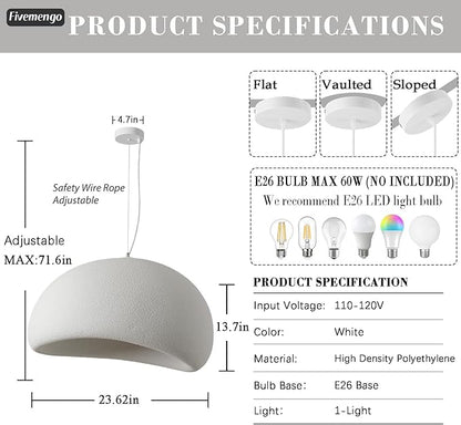 23.6in Large Wabi Sabi Pendant Lights Kitchen Island Lighting Fixture Ceiling Mount White Modern Japanese Lamp Japandi Chandelier for Dining Living Room Bedroom Restaurant Hanging Lamp