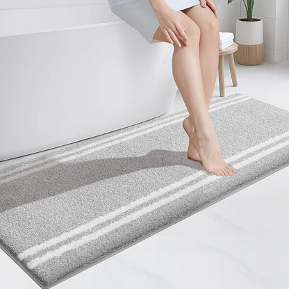 PURRUGS Bathroom Rug Non-Slip Machine Washable 24" x 60", Super Absorbent and Quick Dry Shaggy Microfiber Bath Mat, Extra Soft and Plush Bath Rug for Bathtub, Shower and Sink, Light Grey