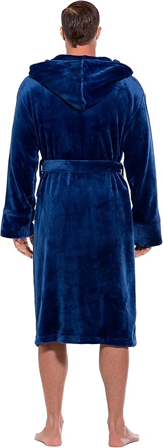 Turquaz Plush Robes For Men, Soft Fuzzy Hooded Mens Bathrobes, Long Comfy Robe For Men