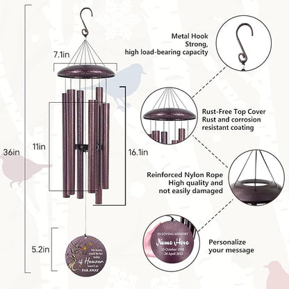 Cardinal Sympathy Wind Chimes Personalized, Windchimes in Memory of a Loved One/Mother, Sympathy Gifts Wind Chimes for Funeral Bereavement Condolences, Memorial Wind Chime