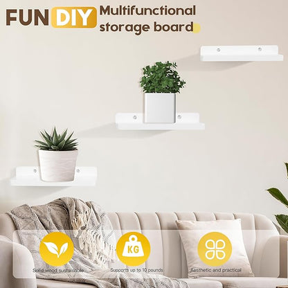 Small Floating Shelves for Wall,5x8.5 Inches Wall Shelf Set of 3,Display Shelf for Bedroom, Bathroom, Kitchen Decor (White)