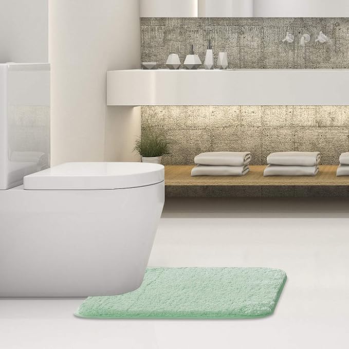 Suchtale Bathroom Contour Rug Non Slip Bath Mat Water Absorbent Soft Microfiber Shaggy Bathroom Mat Machine Washable Bath Rug for Bathroom Thick Plush U Shape Toilet Rug (20 x 24, Pale Green)
