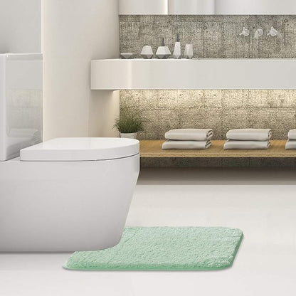 Suchtale Bathroom Contour Rug Non Slip Bath Mat Water Absorbent Soft Microfiber Shaggy Bathroom Mat Machine Washable Bath Rug for Bathroom Thick Plush U Shape Toilet Rug (20 x 24, Pale Green)