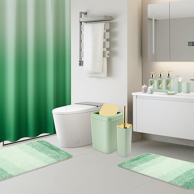 32PCS Bathroom Set Bathroom Sets with Shower Curtain and Rugs Green Bathroom Accessories,Shower Curtain Set,Bathroom Rug Set with Bathroom Trash Can