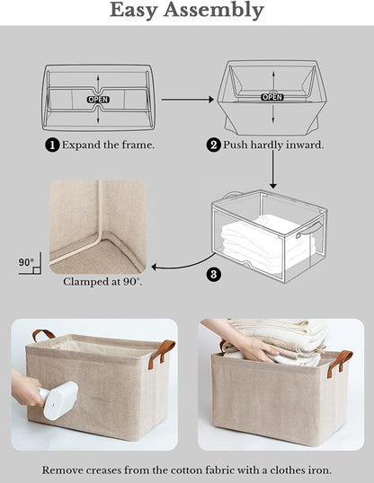 StorageWorks Storage Bins, Fabric Storage Bins for Shelves, Extra Large Storage Baskets with Metal Frame, Closet Baskets and Bins with Handles, Jumbo, Brown and Beige, 2-Pack