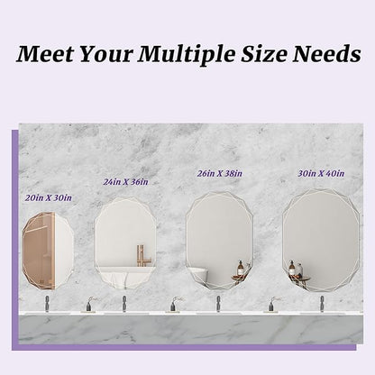 Bathroom Mirror for Wall, 30" x 40" Oval Mirror, Bathroom Vanity Mirror, Wall Mount Vanity Mirrors, Beveled Edge Frameless Wall Mirrors Decorative, Irregular Beveled Edge Mirror
